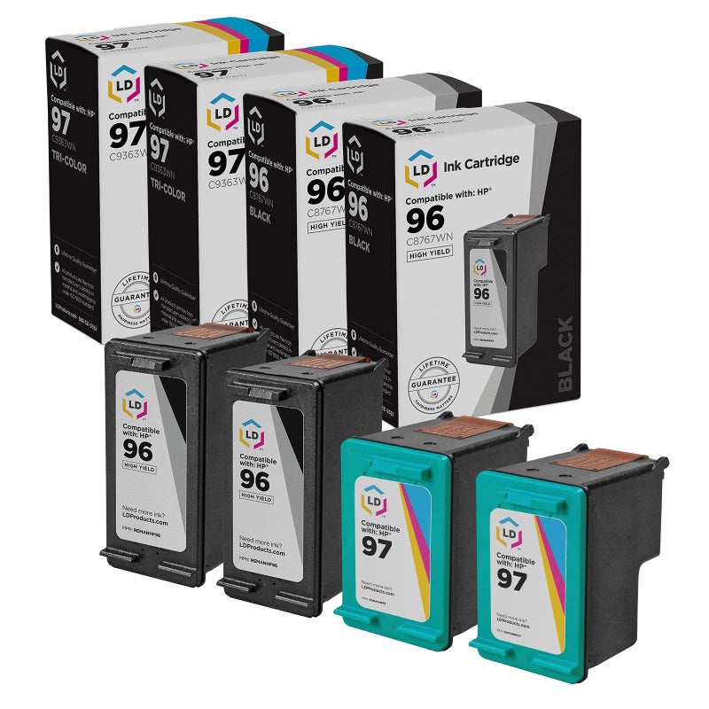 LD Products Ink Cartridge Replacements for HP 96 & 97 (2 Black, 2 Color, 4-Pack) for use in DesignJet: 5940, 5940xi | DeskJet: 5740, 5740xi, 5743, 5745, 5748, 5940, 5940xi, 5943 & 6520 - Image 1